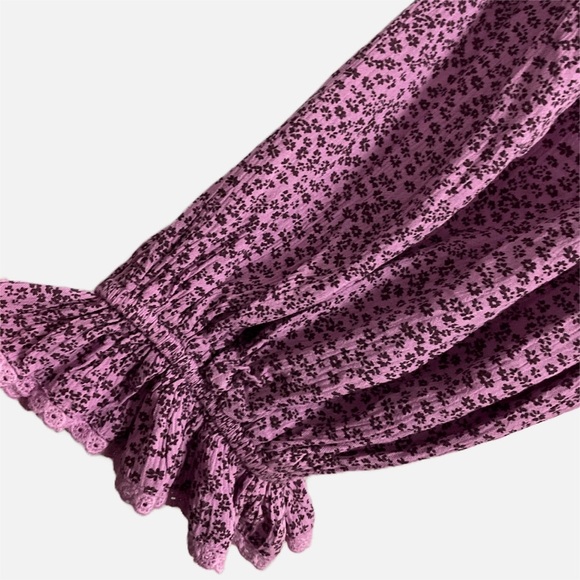 Free People Brittnee Print Smocked Peplum Top Purple Small Floral Smocked - Picture 6 of 11